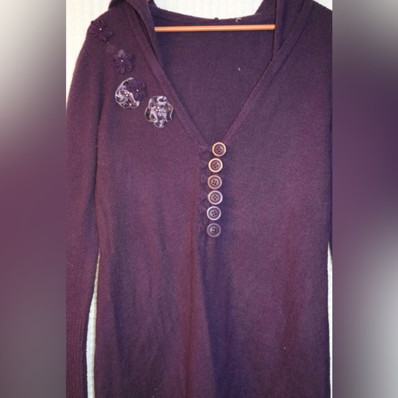 Women M Vintage Glam Long Open Flyaway Cardigan Hooded Bead Flowers Satin G15 - Picture 4 of 10